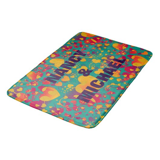 Funny Heart Pattern IX - groen rood geel Badmat (Gekanteld)