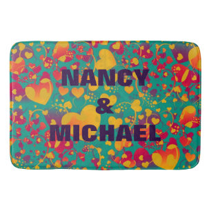 Funny Heart Pattern IX - groen rood geel Badmat