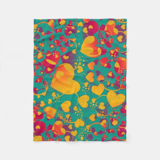 Funny Heart Pattern IX - groen rood geel Fleece Deken (Voorkant)