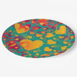 Funny Heart Pattern IX - groen rood geel Papieren Bordje