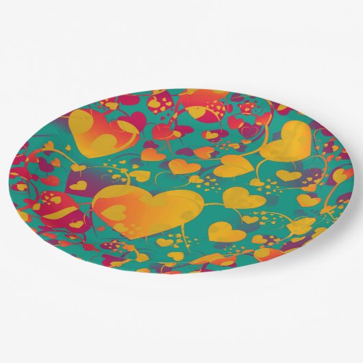 Funny Heart Pattern IX - groen rood geel Papieren Bordje (Gekanteld)