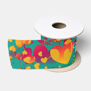 Funny Heart Pattern IX - groen rood geel Satijnen Lint