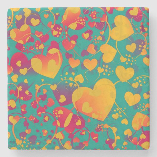 Funny Heart Pattern IX - groen rood geel Stenen Onderzetter (Voorkant)