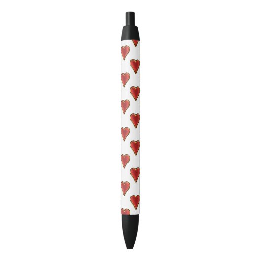 Funny Heart Pattern Red Gold + uw achtergrond Zwarte Inkt Pen (Voorkant Verticaal)