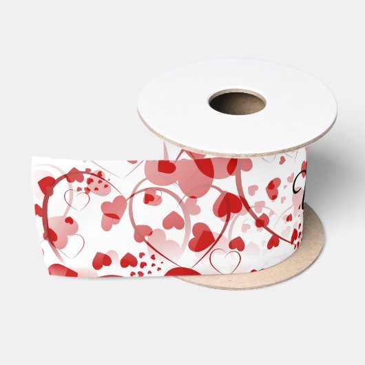 Funny Heart Pattern VII - Red White Satijnen Lint (Spoel)