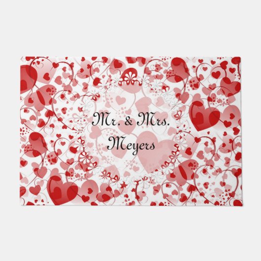 Funny Heart Pattern VII - rood wit + jouw idee Deurmat (Voorkant)