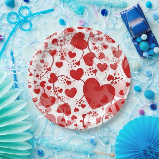 Funny Heart Pattern VII - rood wit + jouw idee Papieren Bordje (Feest)