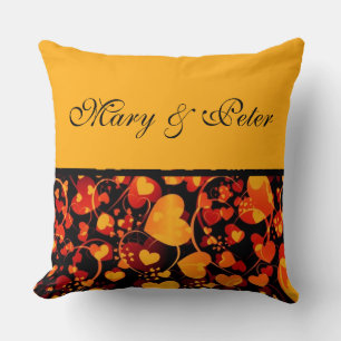 Funny Heart Pattern VIII - zwart rood geel + naam Kussen
