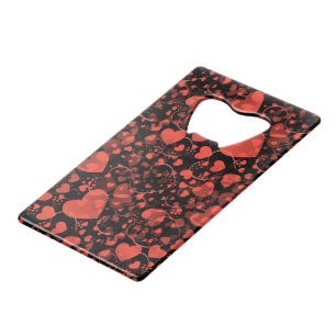 Funny Heart Pattern X - zwart rood + jouw idee Creditkaart Flessenopener
