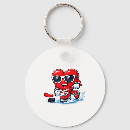 Funny Heart Playing Hockey Apparel  Sleutelhanger (Voorkant)