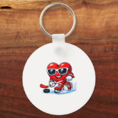 Funny Heart Playing Hockey Apparel  Sleutelhanger (Voorkant)