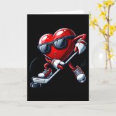 Funny Heart Playing Hockey Valentines Day Mens Boy Kaart (Gele Bloem)