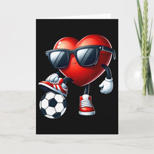 Funny Heart Playing Soccer Valentines Day Mens Boy Kaart (Voorkant)