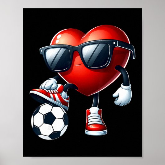 Funny Heart Playing Soccer Valentines Day Mens Boy Poster (Voorkant)