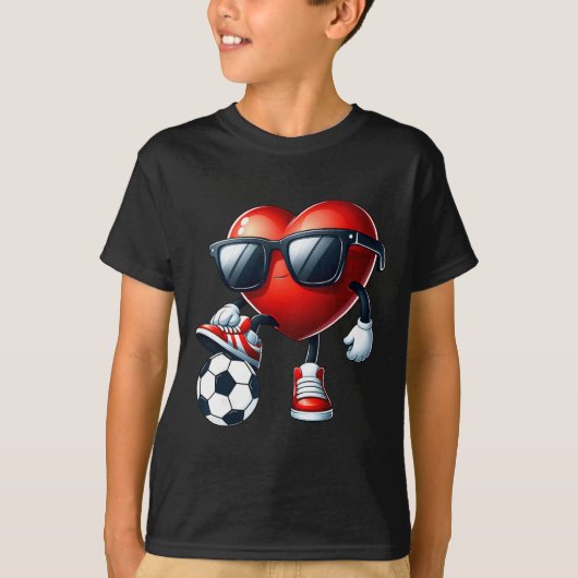Funny Heart Playing Soccer Valentines Day Mens Boy T-shirt (Voorkant)