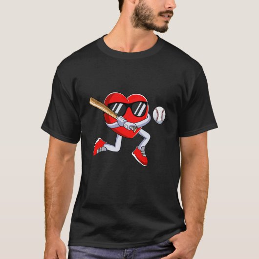 Funny Heart Spelen Honkbal Valentijnsdag Mannen B T-shirt (Voorkant)