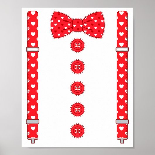 Funny Hearts Bow Tie Suspenders Valentine's Day Co Poster (Voorkant)