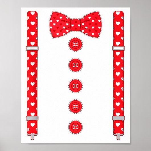 Funny Hearts Bow Tie Suspenders Valentine's Day Co Poster (Voorkant)