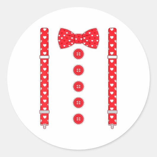 Funny Hearts Bow Tie Suspenders Valentine's Day Co Ronde Sticker (Voorkant)