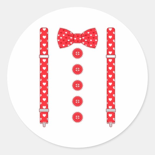 Funny Hearts Bow Tie Suspenders Valentine's Day Co Ronde Sticker (Voorkant)