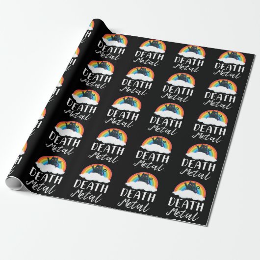 Funny Heavy Death Metal Cat Rainbow Rock Music Cadeaupapier (Uitgerold)