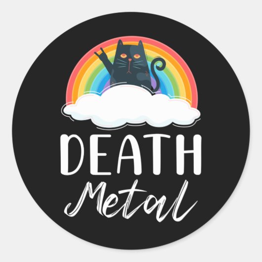 Funny Heavy Death Metal Cat Rainbow Rock Music Ronde Sticker (Voorkant)