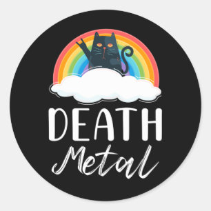 Funny Heavy Death Metal Cat Rainbow Rock Music Ronde Sticker