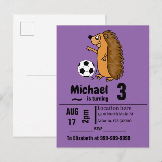 Funny Hedégel die Voetbal speelt Uitnodiging Briefkaart (Voorkant / Achterkant)