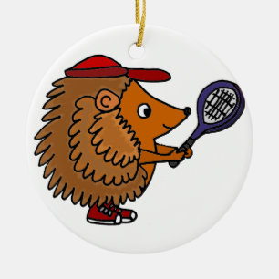 Funny Hedegel met Blue Tennis Racket Keramisch Ornament