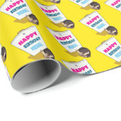 Funny Hedgehog Add The Name Happy Birthday Cartoon Cadeaupapier (Rol Hoek)