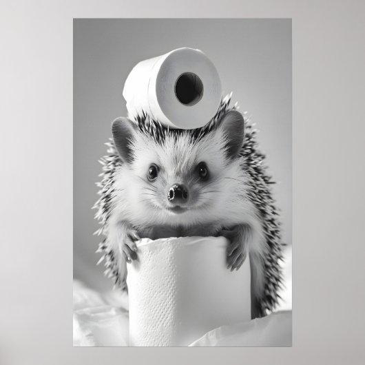 Funny Hedgehog Bathroom Print, Toilet Paper Humor Poster (Voorkant)
