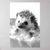 Funny Hedgehog Bubble Bath Print, Bathroom Animal Poster (Voorkant)