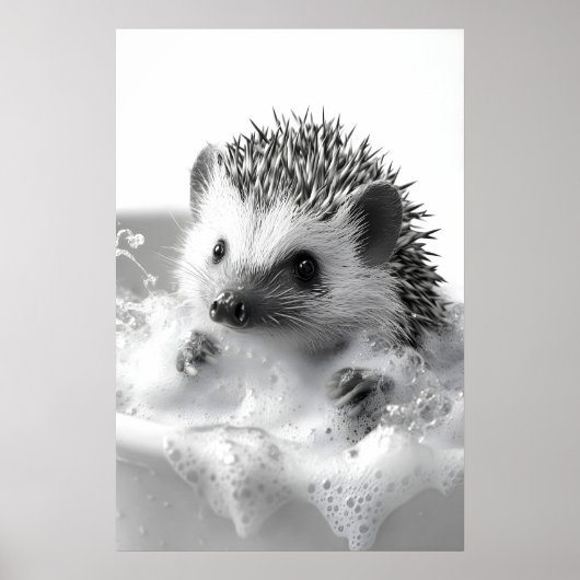 Funny Hedgehog Bubble Bath Print, Bathroom Animal Poster (Voorkant)