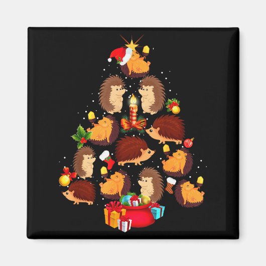 Funny Hedgehogs Christmas Tree Light Pajama Hedgeh Magneet (Voorkant)