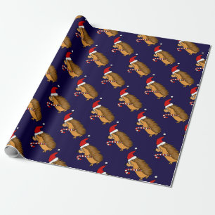 Funny Hedgel in Santa Hat-kerstkunst Cadeaupapier