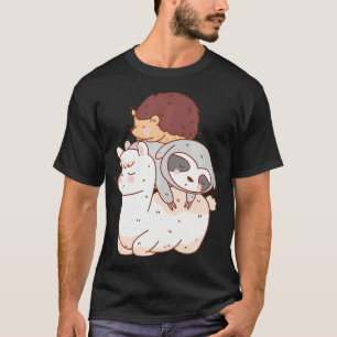 Funny Hedgel Riding Sloth Riding Llama T-shirt