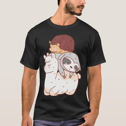 Funny Hedgel Riding Sloth Riding Llama T-shirt (Voorkant)