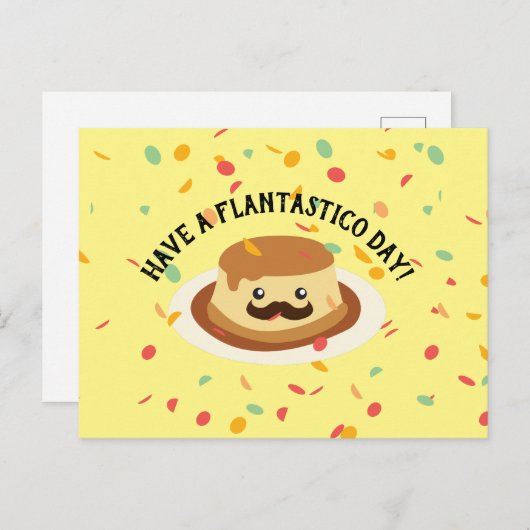 Funny heeft een Flantastico Day Flan met een Musta Briefkaart (Voorkant / Achterkant)