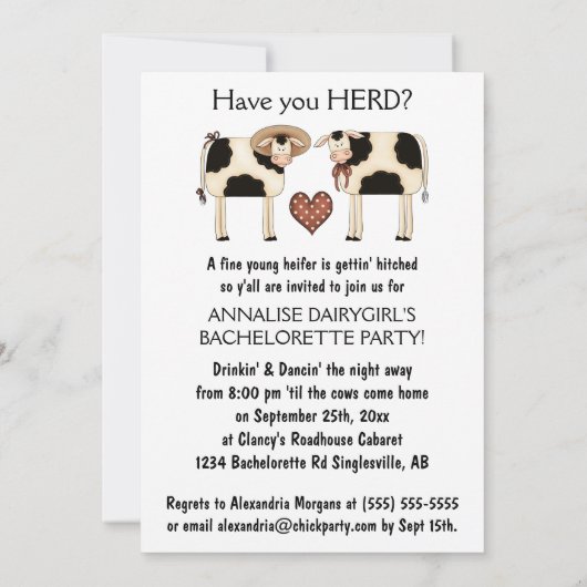 Funny Heifer Cow Bachelorette Kaart (Achterkant)