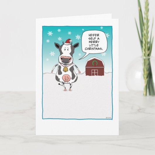 Funny Heifer Self Koe Kerstmis Feestdagen Kaart (Voorkant)