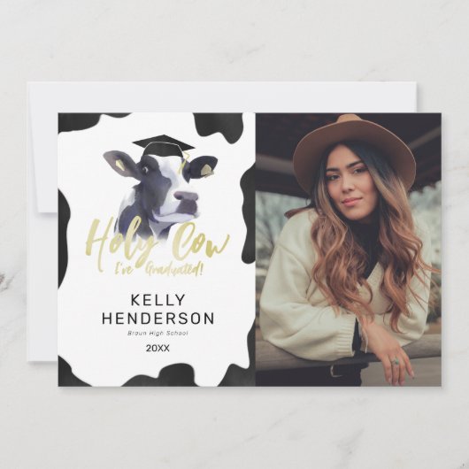 Funny Heilige Koe Foto Afstuderen Aankondiging (Voorkant)