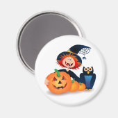 Funny heks met uil en pompoenen, magnet (Voorkant / Achterkant)