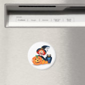 Funny heks met uil en pompoenen, magnet (Insitu (Vaatwasser))