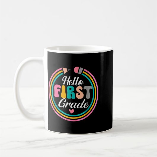 Funny Hello First Grade Pencil Circle Design  Koffiemok (Links)