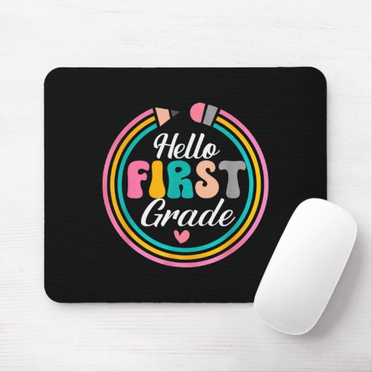 Funny Hello First Grade Pencil Circle Design Muismat (Met muis)