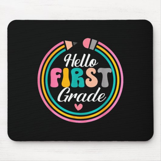 Funny Hello First Grade Pencil Circle Design Muismat (Voorkant)