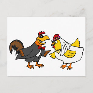 Funny Hen Bride en Rooster Groom Wedding Briefkaart