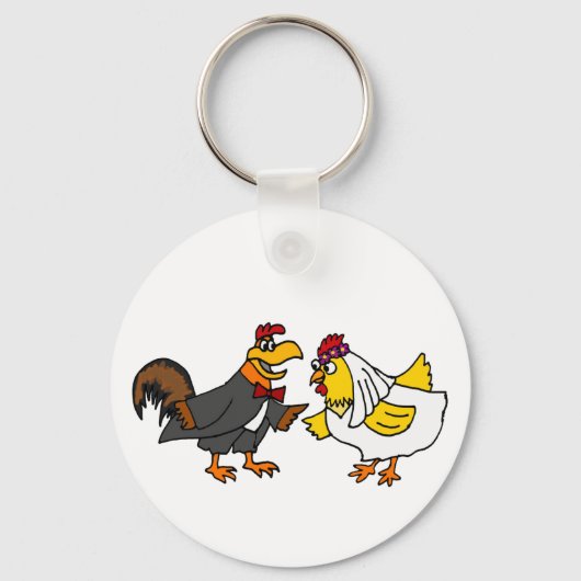 Funny Hen Bride en Rooster Groom Wedding Sleutelhanger (Voorkant)