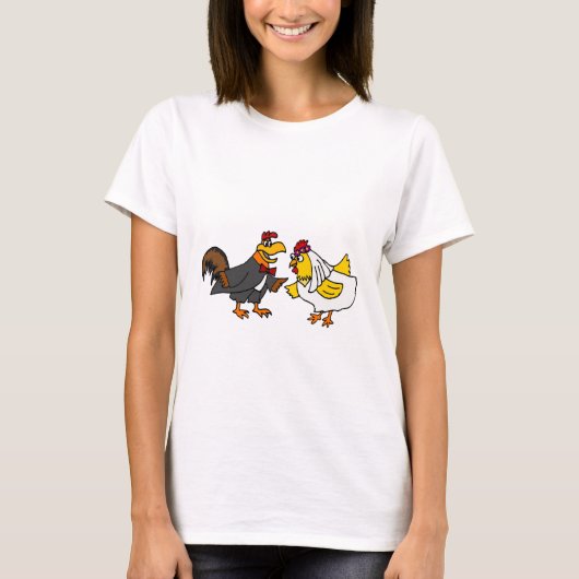 Funny Hen Bride en Rooster Groom Wedding T-shirt (Voorkant)