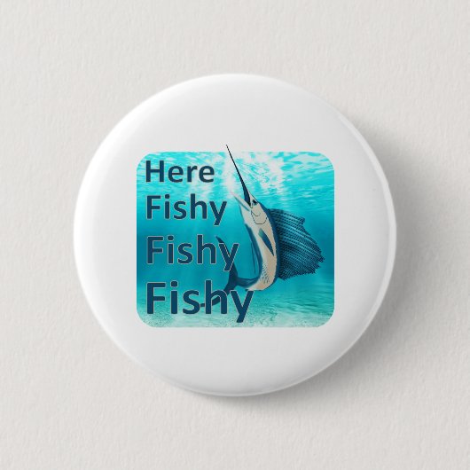 Funny here Fish Fishy Sailfish Ronde Button 5,7 Cm (Voorkant)